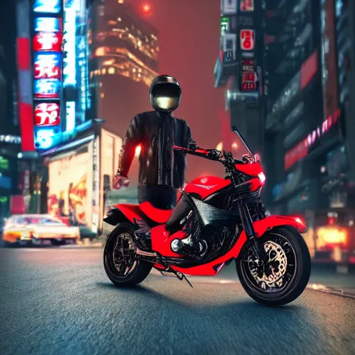 Prompt: uncropped photo of Akira bike :: ultra realistic render of Akira motorbike in the streets of Tokyo at night, octane render, cyberpunk, 8K, depth of field, bokeh, Akira moto, Akira red bike, ultra detailed, photorealistic