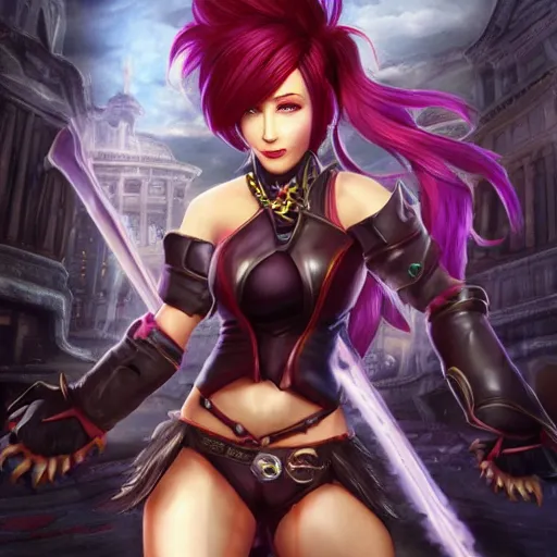 Image similar to a realistic photograph of vi from arcane