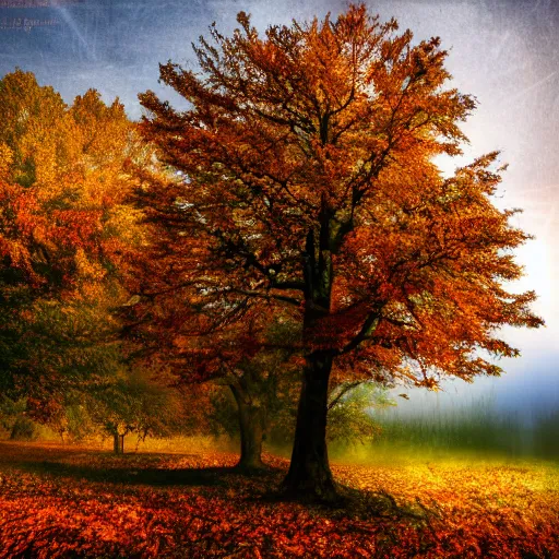 Prompt: Stock art a of tree in the autumn. Dark Fantasy.