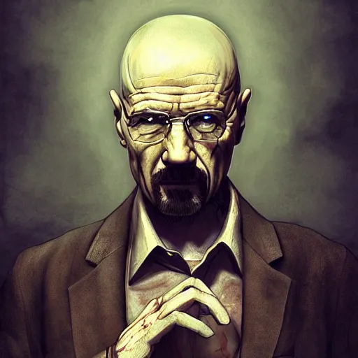 Prompt: Walter White, undead, zombie, full body shot, fantasy, medieval, vivid colors, elegant, concept art, sharp focus, digital art, Hyper-realistic, 4K, Unreal Engine, Highly Detailed, HD, Dramatic Lighting by Brom, trending on Artstation