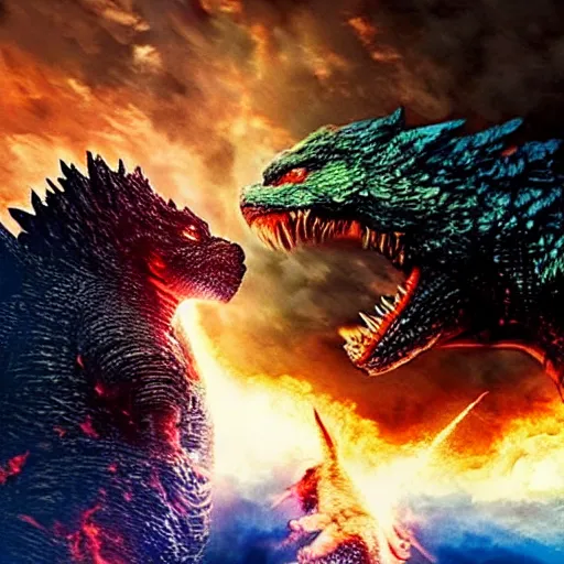 Image similar to Godzilla fighting Jesus Christ in Space