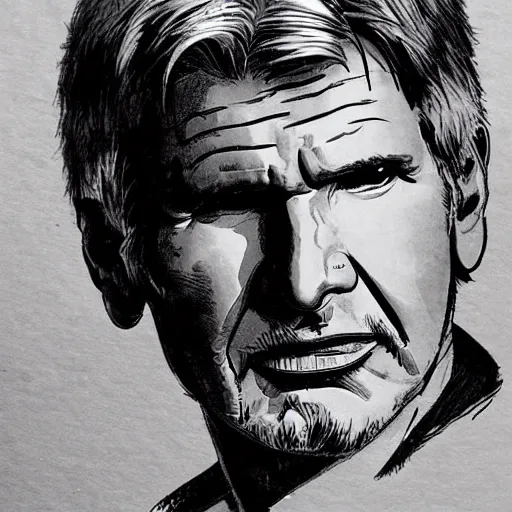 Prompt: harrison ford, illustrated by Kim Jung gi