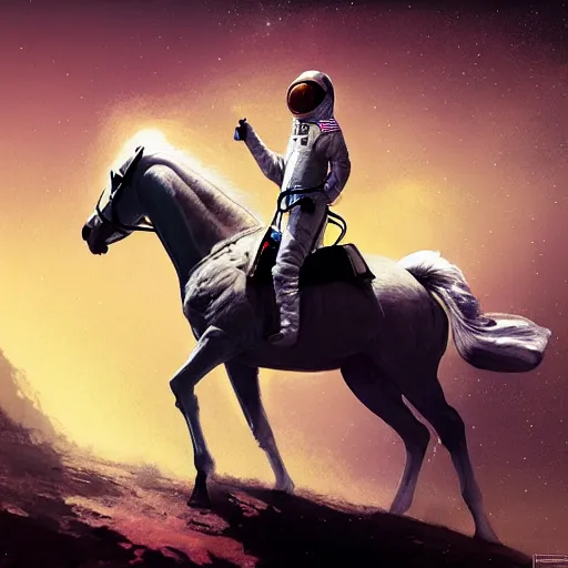 Prompt: a horse on top a man, a astronaut carrying a horse hyperrealism, no blur, 4 k resolution, ultra detailed, style of ron cobb, adolf hiremy - hirschl, syd mead, ismail inceoglu, rene margitte