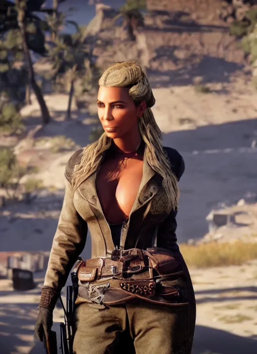 Image similar to film still of kim kardashian as Sadie Adler in rdr2.