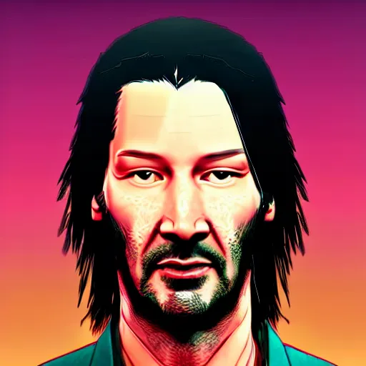 Image similar to keanu reevez in the art style of disco elysium