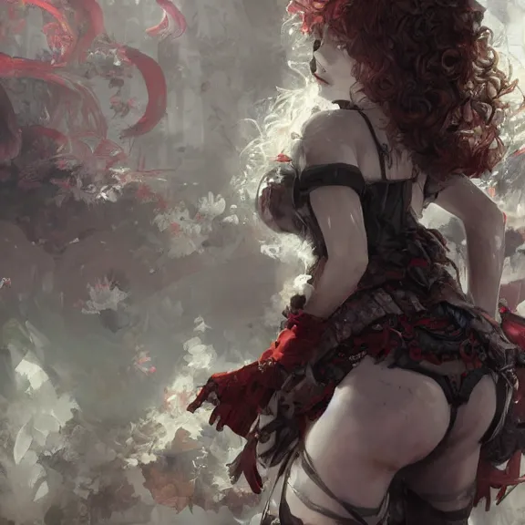 Image similar to christina hendricks!!! goth, tankoban, 4 k, tone mapping, akihiko yoshida, james jean andrei riabovitchev marc simonetti, yoshitaka amano, long hair, curly, h. hydrochaeri