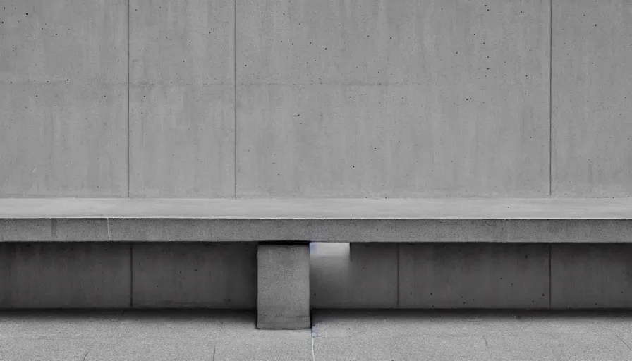 Image similar to a concrete bench sitting in front of a building, a raytraced image by David Chipperfield, unsplash, brutalism, constructivism, dynamic composition, high dynamic range