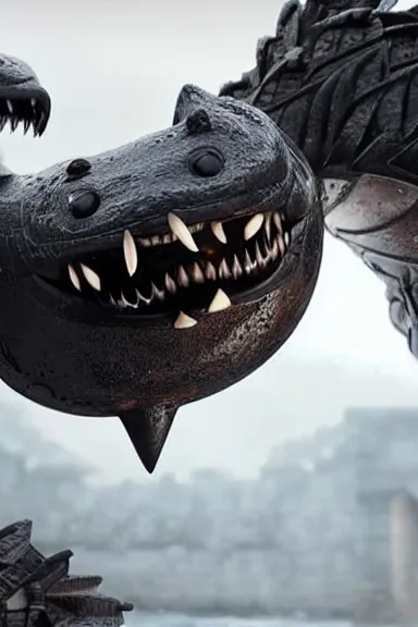 Image similar to very very intricate photorealistic photo of a chain chomp in an episode of game of thrones, photo is in focus with detailed atmospheric lighting, award - winning details