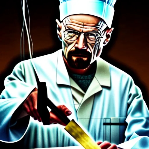 Image similar to walter white cooking meth with jesus, award winning photograph, 4 k, hd, focus, hdr