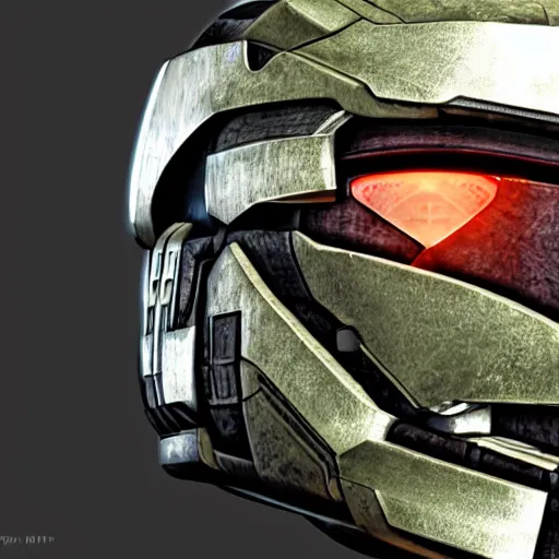 Image similar to Symmetrical helmet of master chief from HALO with exquisite ornate details, stunning lighting, highly detailed, ultra realistic, octane render, IMAX