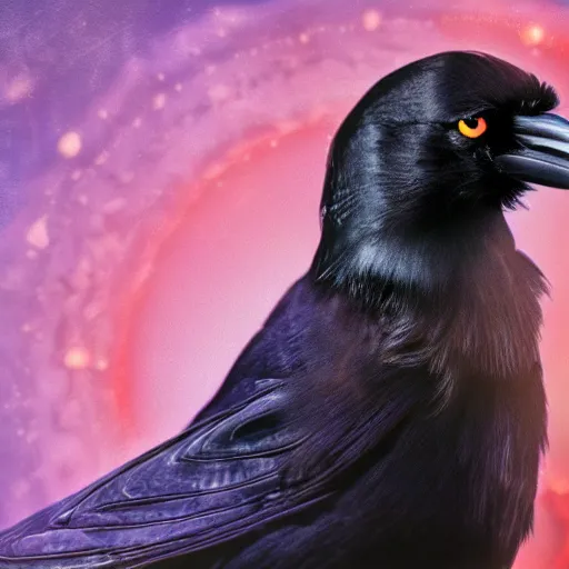 Prompt: A portrait of a crow in a wizard costume, UHD, 4K, Tyler Jacobson, fantasy, DnD, magical particles, magical, digital art