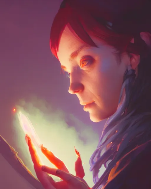 Image similar to highly detailed vfx portrait of a mage casting a blood spell, unreal engine, greg rutkowski, loish, rhads, beeple, makoto shinkai and lois van baarle, ilya kuvshinov, rossdraws, tom bagshaw, alphonse mucha, global illumination, detailed and intricate environment