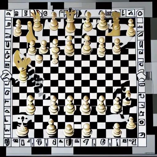 Prompt: Chess board with 1024 squares and 512 chess pieces