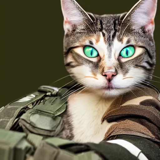 Prompt: cat soldier in call of duty warzone 4k, complete heterochromia brown-green eyes, high detail, high-resolution photograph, professional photography, ultra-detail