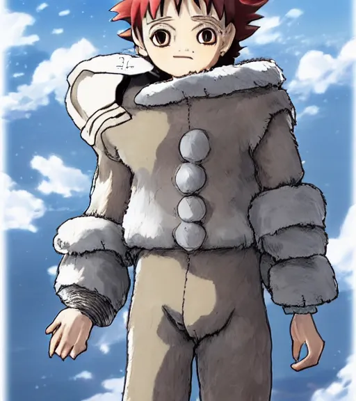 Image similar to attractive little boy wearing an cyborg bear suit, artwork in kentaro miura and made in abyss, inspired in inazuma eleven, smooth, beautiful lightness, anatomically correct, trending on pixiv, moon