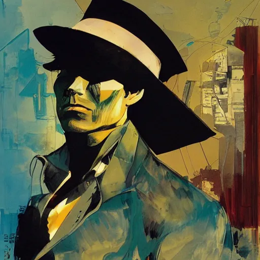 Image similar to portrait of corto maltese dreaming about valparaiso, oil on canvas by dave mckean and yoji shinkawa