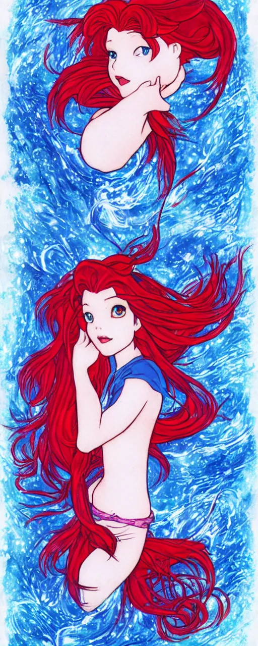 Prompt: portrait of ariel from the little mermaid in yoshitaka amano style