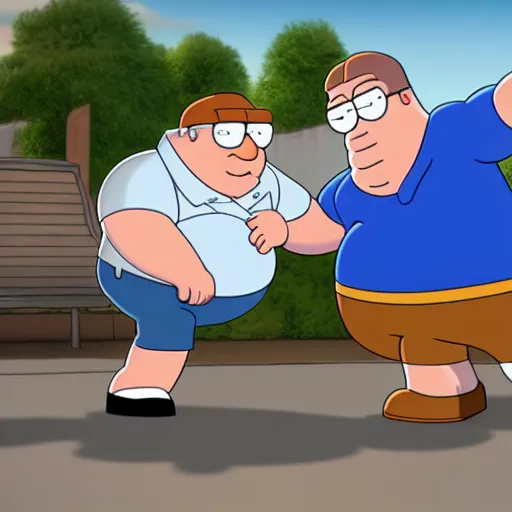 Prompt: peter griffin beating brian from family guy, hyperrealism, octane render, 8 k, high resolution