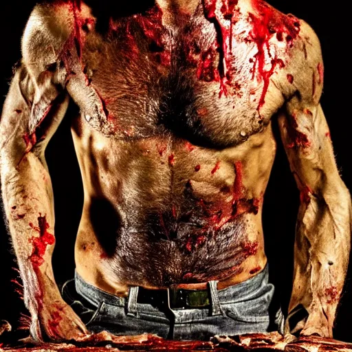 Image similar to the wolverine, butcher, zombie, full body shot by yousuf karsh, golden hour, realistic, body shot, sharp focus, 8 k high definition, insanely detailed, intricate, elegant