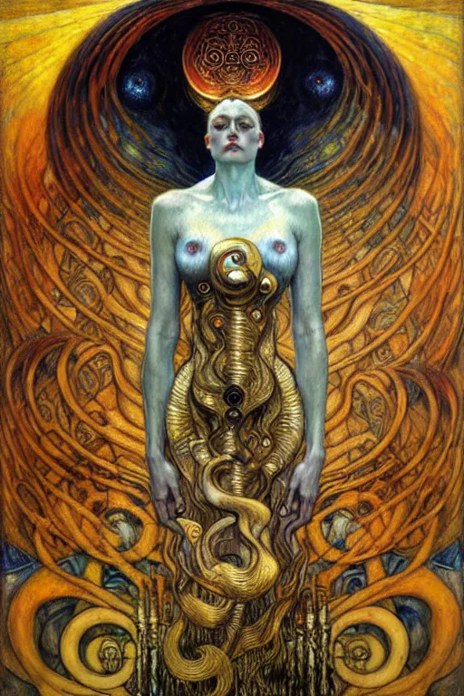 Image similar to Divine Chaos Engine by Karol Bak, Jean Delville, William Blake, Gustav Klimt, and Vincent Van Gogh, symbolist, visionary