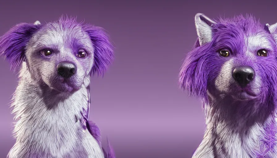 Prompt: purple electric dog, beautiful detailed face, ultra realistic, concept art, intricate details, serious, highly detailed, photorealistic, octane render, 8 k, unreal engine, airbrush, detailed oil painting.