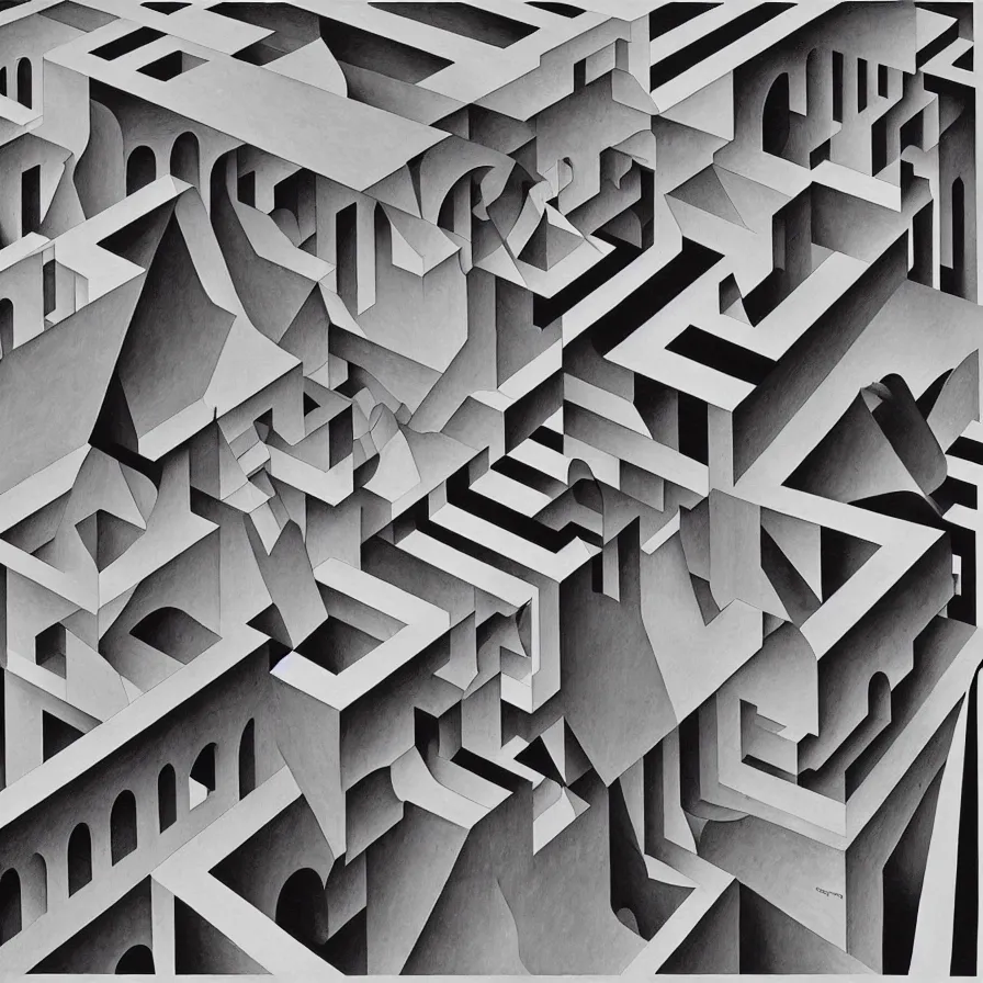 Trompe l'oeil op-art digital canvas, inspired by M.C. Escher