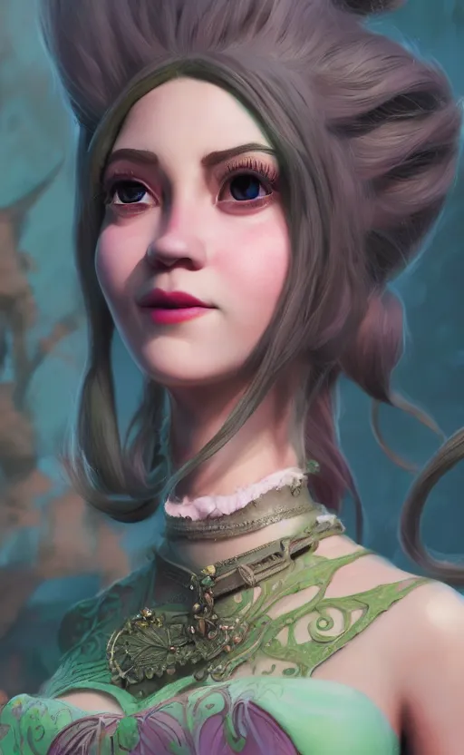 Prompt: Princess Shrek, close up portrait by loish and WLOP, octane render, dynamic lighting, highly detailed, sharp focus, asymmetrical portrait, dark fantasy, trending on ArtStation