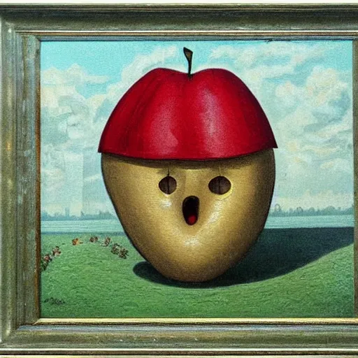 Prompt: house in a giant apple in the style of Adolf Fényes (1867–1945), Hungarian artist