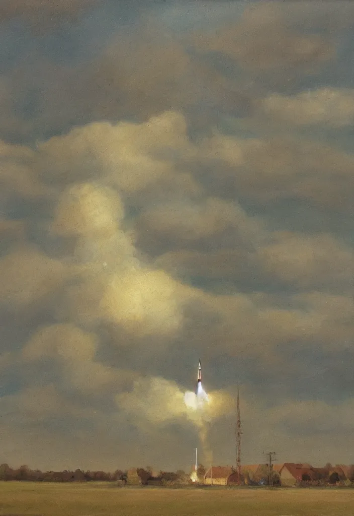 Image similar to rocket, ilsted, oil on canvas