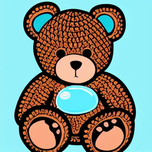 Prompt: teddybear surrounded by bubbles, vector art, crochet, cute, art print, lithography