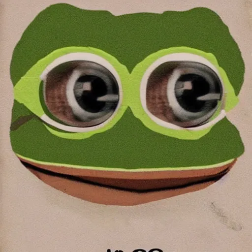 Image similar to pepe the frog, realistic old photograph