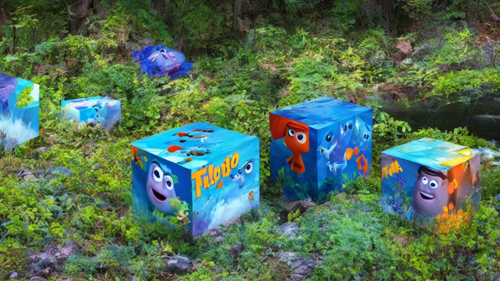 Image similar to pixar - style unfulfilled stream cube ( s ) in nature