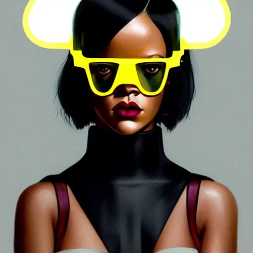 Image similar to Rihanna wearing opaque reflective goggles profile picture by Greg Rutkowski, asymmetrical, futuristic, volumetric lights, streetwear, studio ghibli, Organic Painting , Matte Painting, geometric shapes, hard edges, street art, trending on the artstation, fantasy LUT, realistic by Sachin Teng + Martin Grip + Moebius + Patrick Gleason, smooth, sharp focus, illustration, art by John Collier and Albert Aublet and Krenz Cushart and Artem Demura and Alphonse Mucha, techwear, Industrial Scifi, detailed illustration, character portrait,