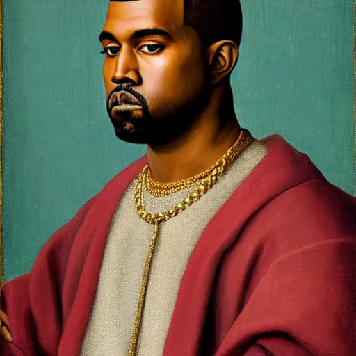 Image similar to a renaissance style portrait painting of kanye west as a king