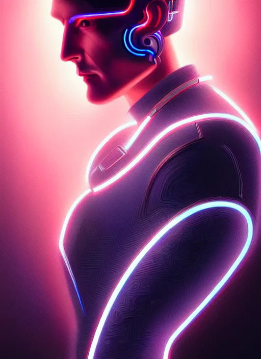 Image similar to portrait of nikola tesla cyber humanoid, intricate, elegant, cyber neon lights, highly detailed, digital painting, artstation, glamor pose, concept art, smooth, sharp focus, illustration, art by artgerm and greg rutkowski