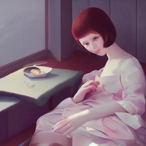 Image similar to little girl in pajama. digital artwork made by ilya kuvshinov, inspired by pixar movies and balthus, highly detailed, realistic,