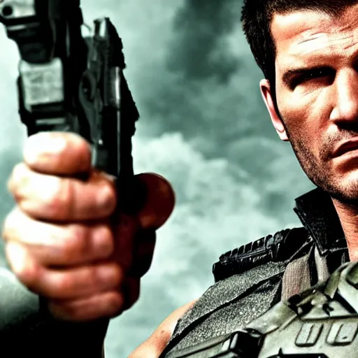 Prompt: chris redfield played by David Boreanaz in a resident evil movie, high detail, professional photography, high-resolution photograph