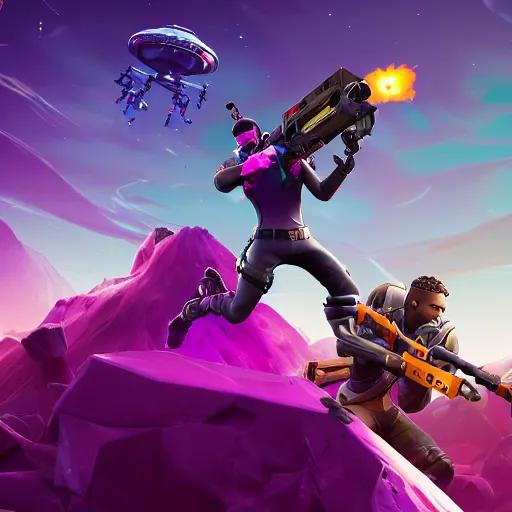 Image similar to playing the videogame fortnite in another dimension in outspace and winning fortnite battle royale victory, futuristic, sci - fi, dreamy, auoracore, y 2 k, time travel, hd, digital art, trending on artstation,