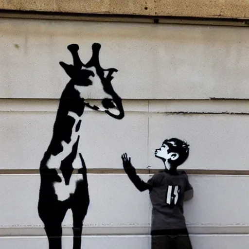 Image similar to giraffe graffiti by banksy