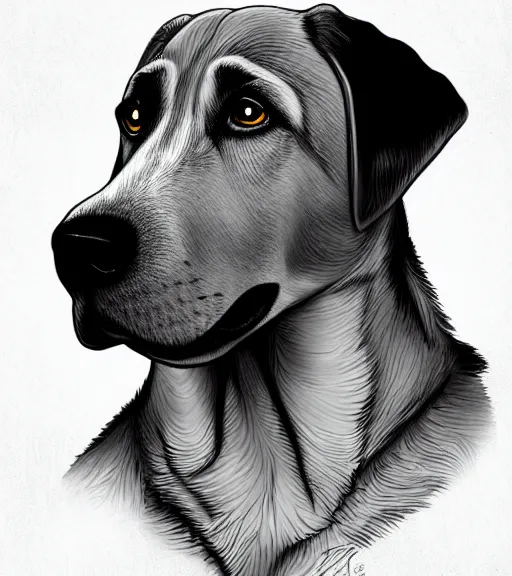 Image similar to plott hound german shepard mix dog full color digital illustration in the style of don bluth, artgerm, artstation trending, 4 k