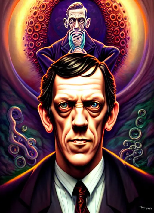 Image similar to lovecraft lovecraftian portrait of hugh laurie, pixar style, by tristan eaton stanley artgerm and tom bagshaw.