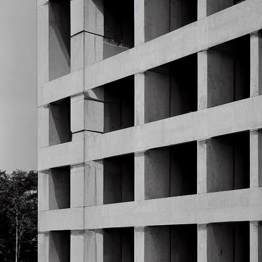 Prompt: Beautiful Photograph of a Brutalist socialist modernist Building, lowshot, mid-day