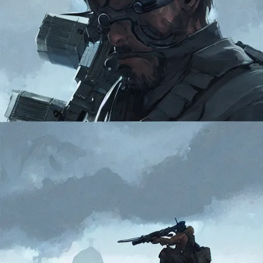 Image similar to Solid Snake Metal Gear Solid Revengeance,Greg rutkowski, Trending artstation, cinematográfica, digital Art