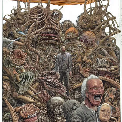 Prompt: an impossible nightmare beyond comprehension, very very detailed painting by geof darrow and greg rutowski and hr giger