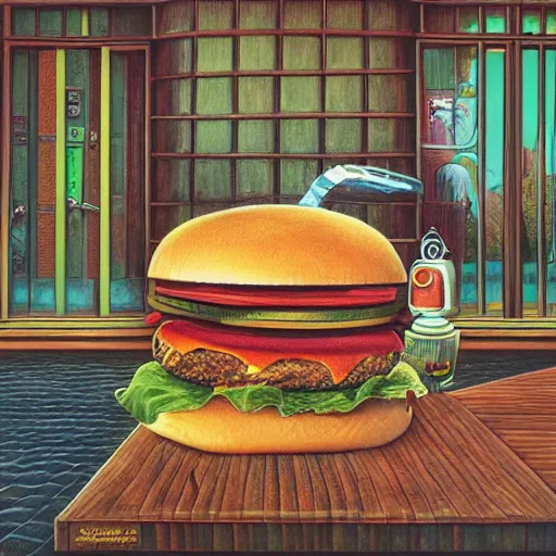 Prompt: burger, art by jacek yerka