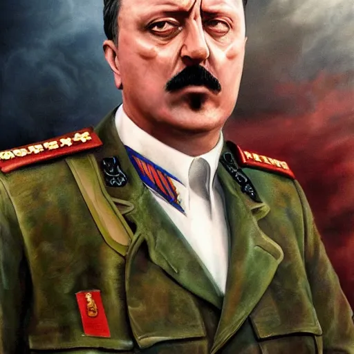 Image similar to igor ivanovich strelkov became bloody ugly supreme ruler of novorossia, photo - realistic, color image, 2 k, highly detailed, bodyhorror, occult art, by giger