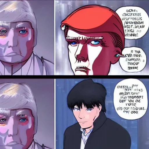 Image similar to donald trump in ghost in the shell, anime, cyberpunk