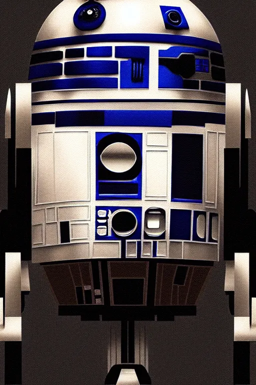 Prompt: a portrait of r 2 d 2 as a real human, grim - lighting, high - contrast, intricate, elegant, highly detailed, digital painting, artstation, concept art, smooth, sharp focus, illustration