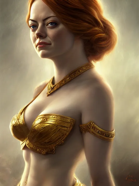 Image similar to emma stone as a greek era noble, digital painting, extremely detailed, 4 k, intricate, brush strokes, mark arian, artgerm, bastien lecouffe - deharme