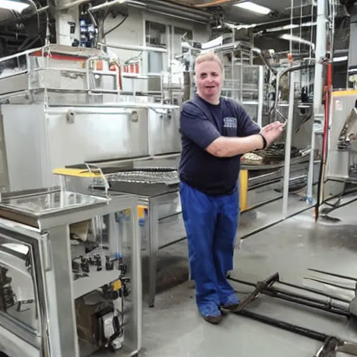 Prompt: baker at his factory holding the top steam review